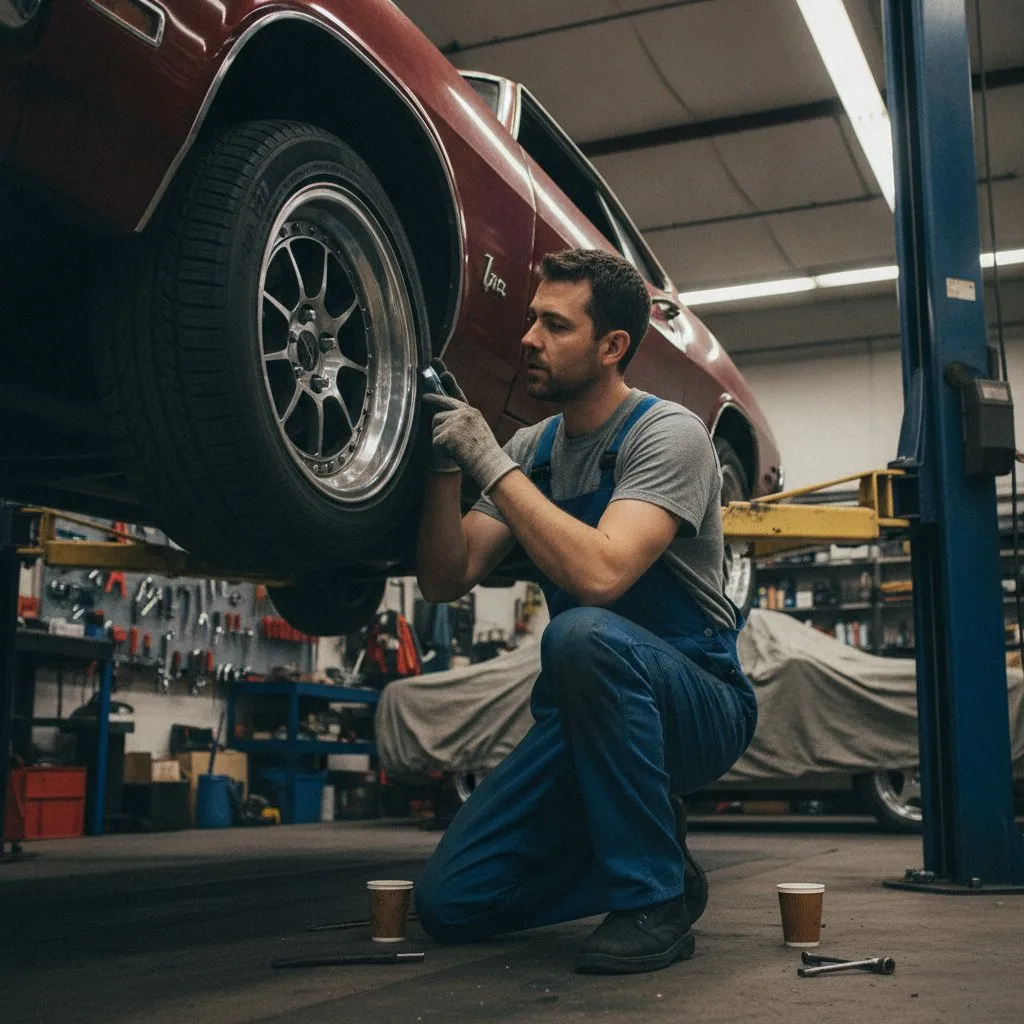Mechanic checking non-original rims